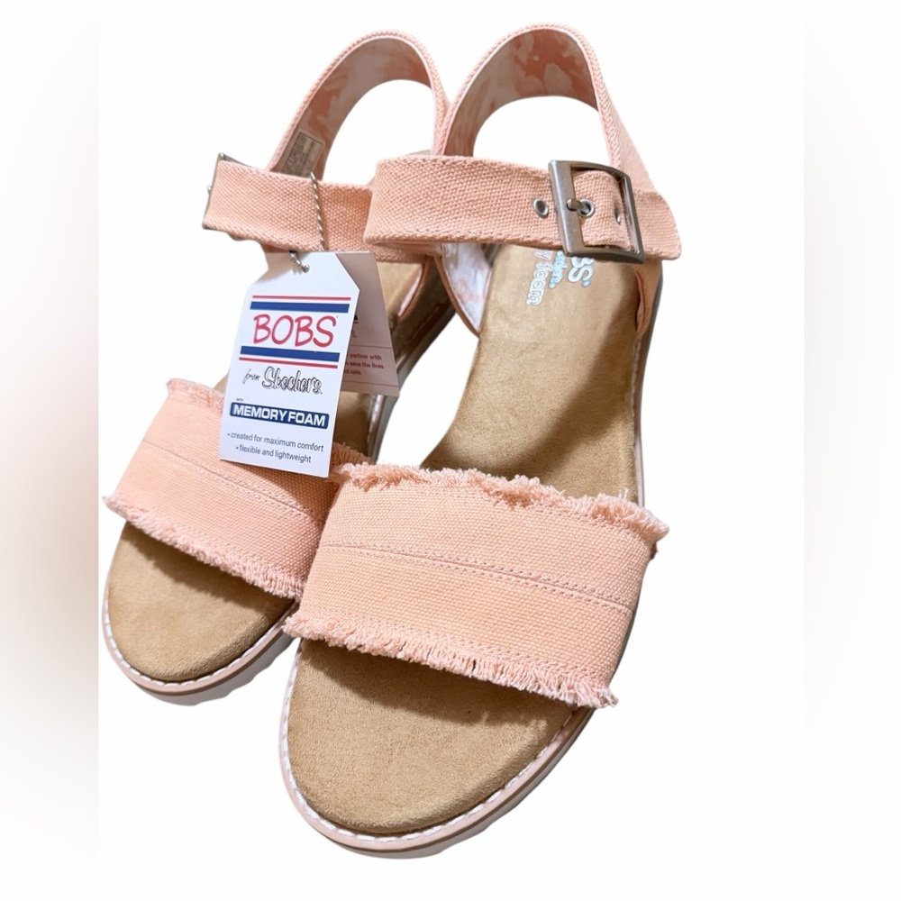 BOBS from Skechers Peach Canvas Frayed-Strap Ankle Sandals